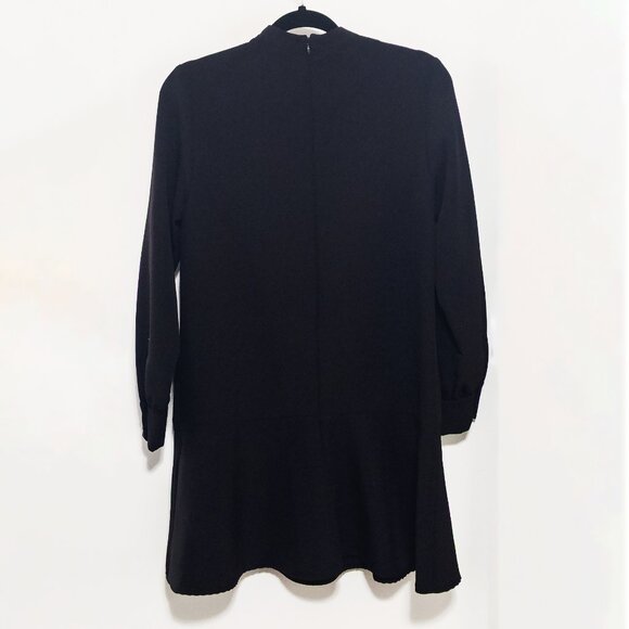 Zara Pintucked Dress w/ Lace Trim Size XS Black Crepe Flare Shift Mini Cocktail - Picture 5 of 7